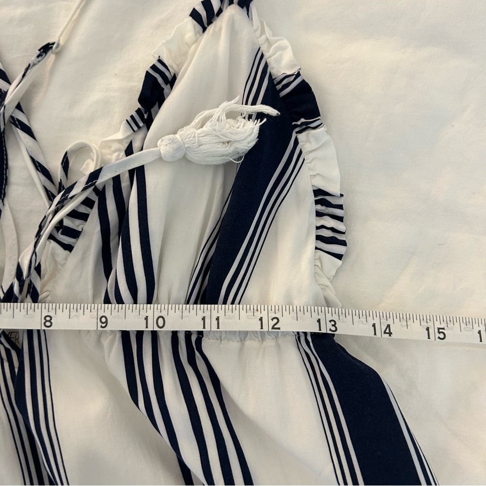 Forever 21 Dress Mini White Navy Blue Beach Stripe Crossback Tie Medium - Picture 6 of 7